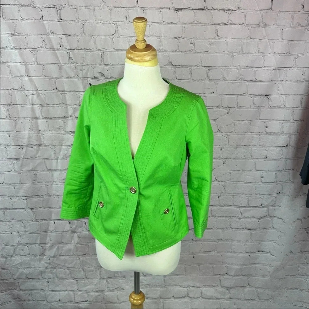 Talbots petites bright lime green blazer size 6 petite preppy business office